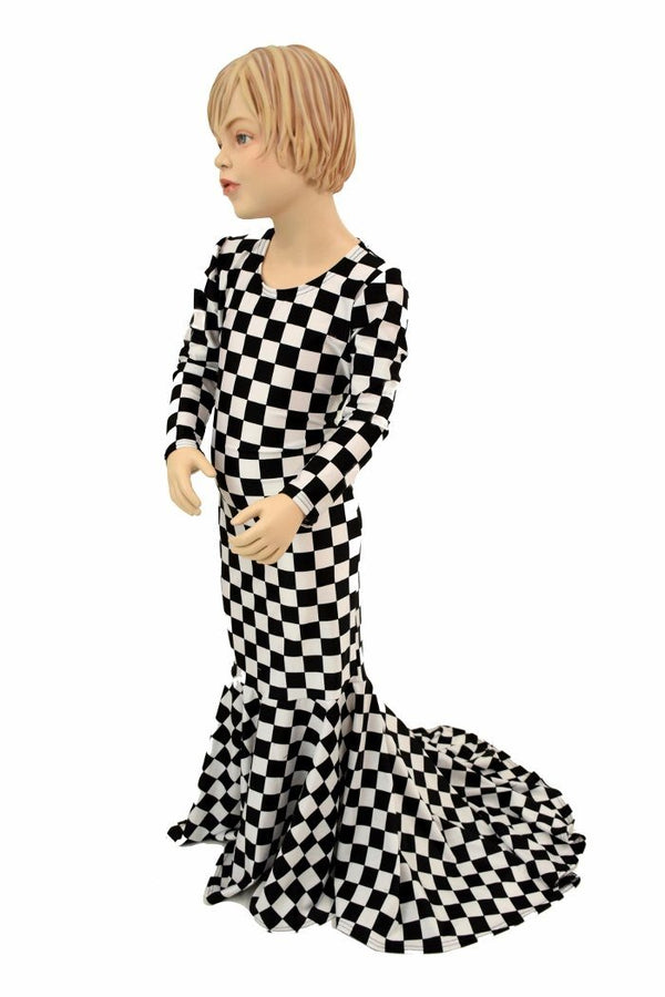 Girls Black & White Check Gown - 4