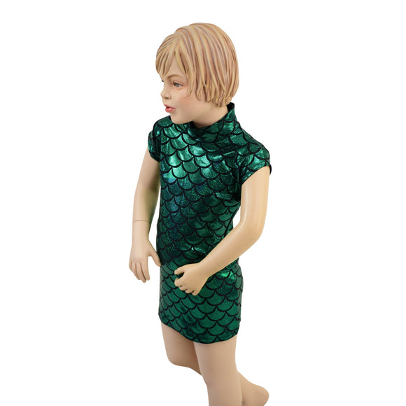 Girls Celia Dress in Green Dragon Scale - Coquetry Clothing