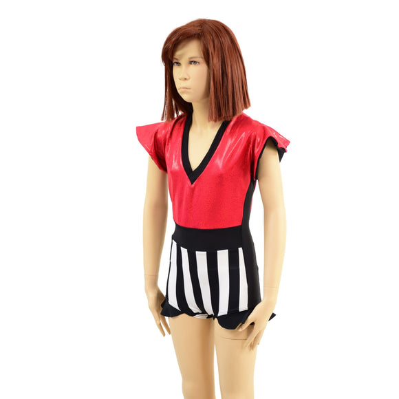 Girls Circus Stripes and Holographic Flip Sleeve Romper - Coquetry Clothing