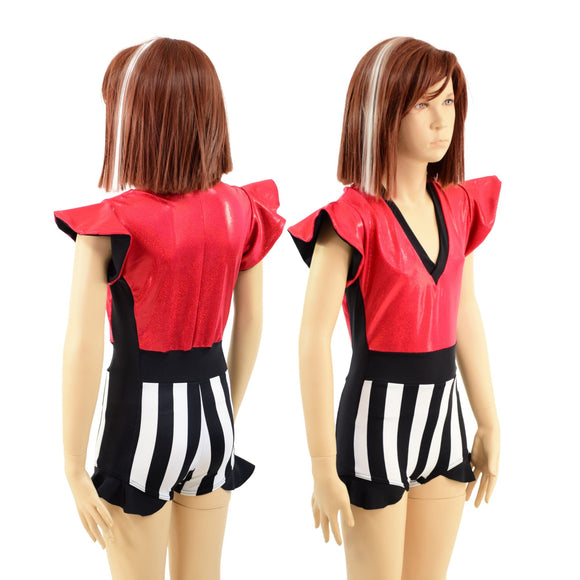 Girls Circus Stripes and Holographic Flip Sleeve Romper - Coquetry Clothing