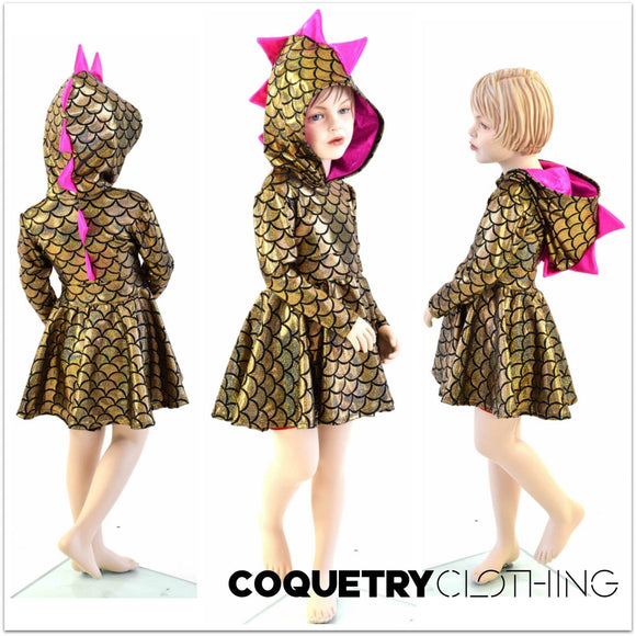Girls Dragon Hooded Skater Dress - Coquetry Clothing