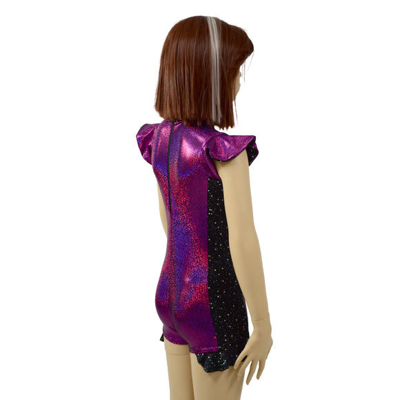 Girls Fuchsia Sparkly Jewel Romper with Side Panels and Keyhole - Coquetry Clothing