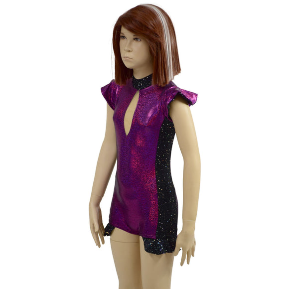Girls Fuchsia Sparkly Jewel Romper with Side Panels and Keyhole - Coquetry Clothing