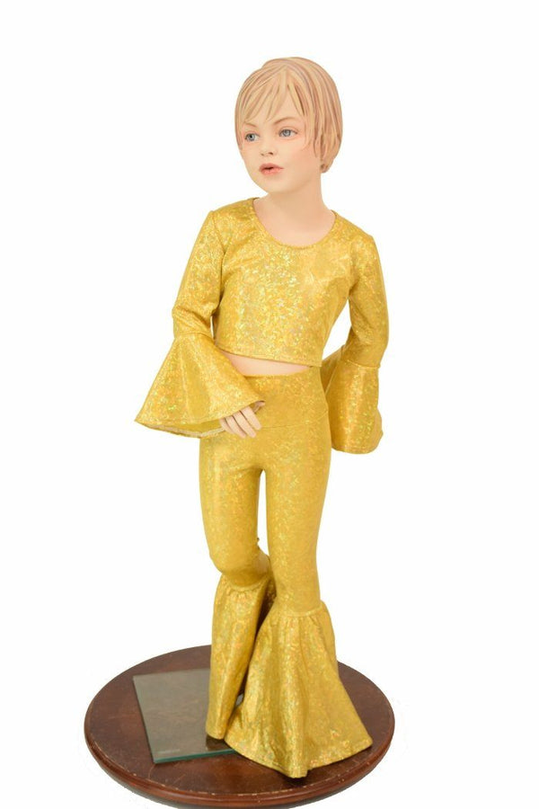 Girls Gold Holographic Flares & Top Set - 1