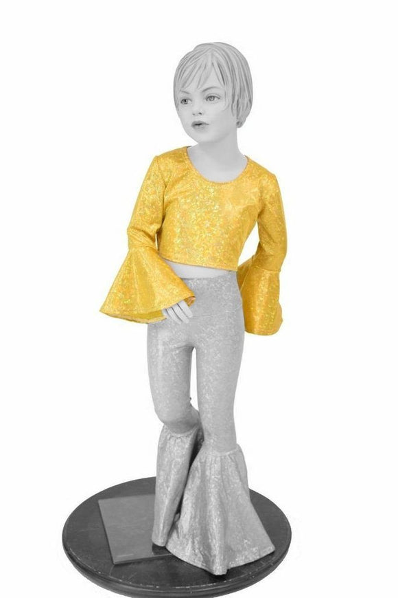 Girls Gold Trumpet Sleeve Crop Top - Coquetry Clothing