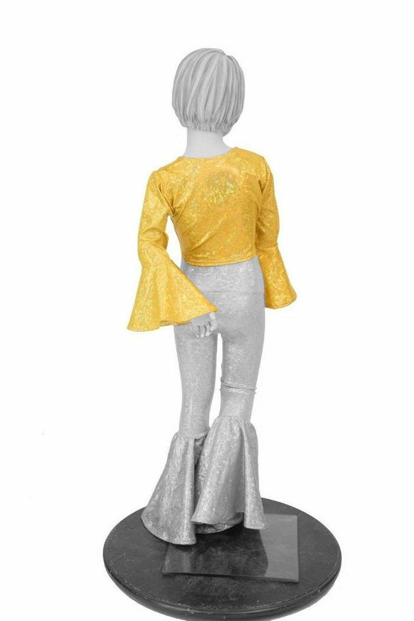 Girls Gold Trumpet Sleeve Crop Top - Coquetry Clothing