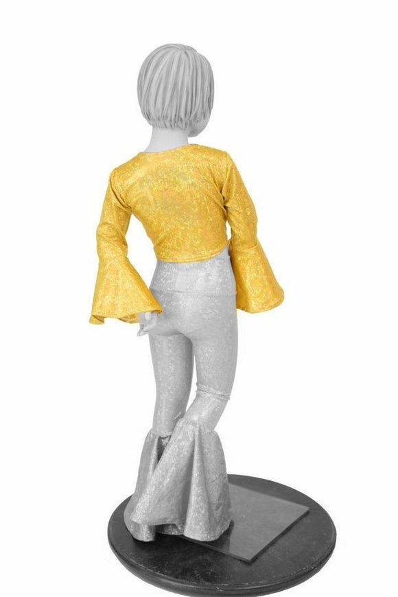 Girls Gold Trumpet Sleeve Crop Top - Coquetry Clothing