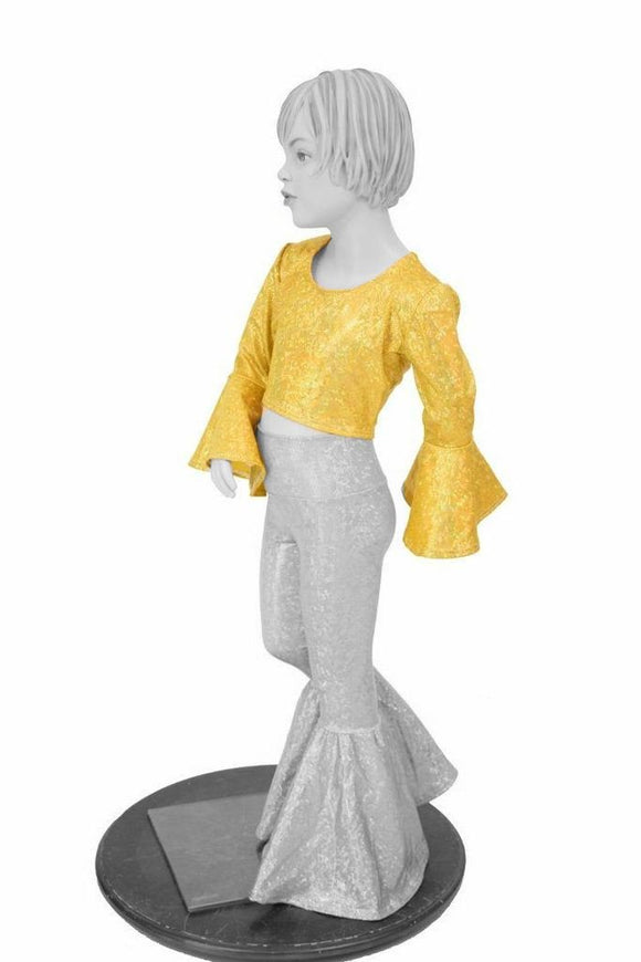 Girls Gold Trumpet Sleeve Crop Top - Coquetry Clothing