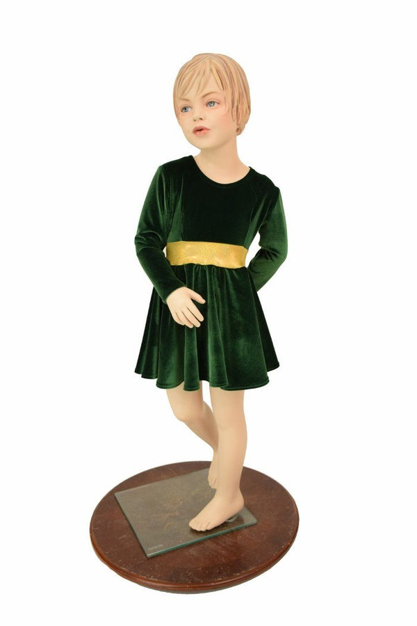 Girls Green & Gold Skater Dress - 1