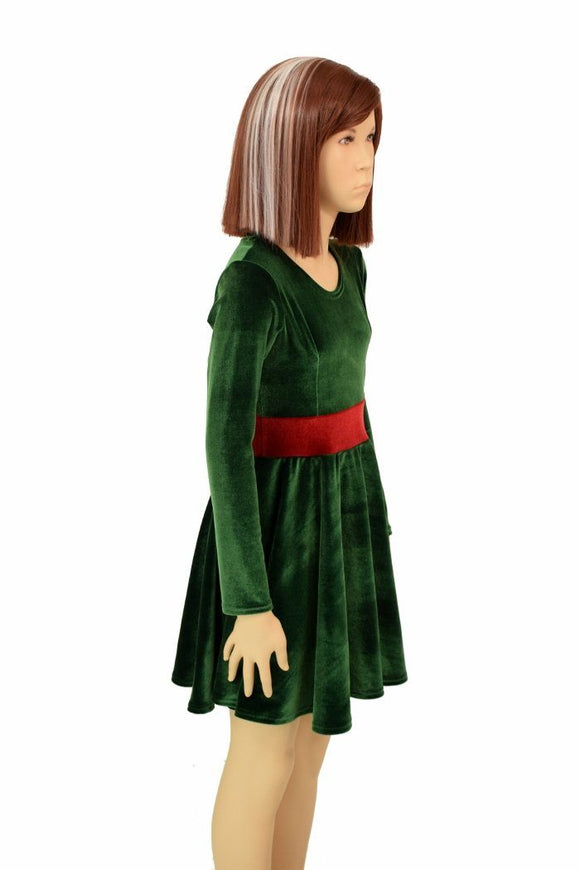 Girls Green & Red Velvet Skater Dress - Coquetry Clothing