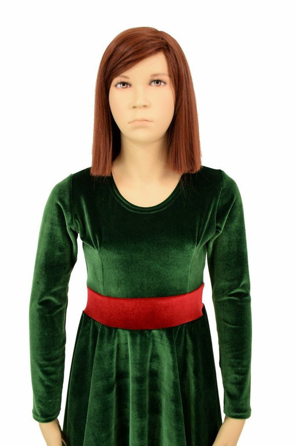 Girls Green & Red Velvet Skater Dress - Coquetry Clothing