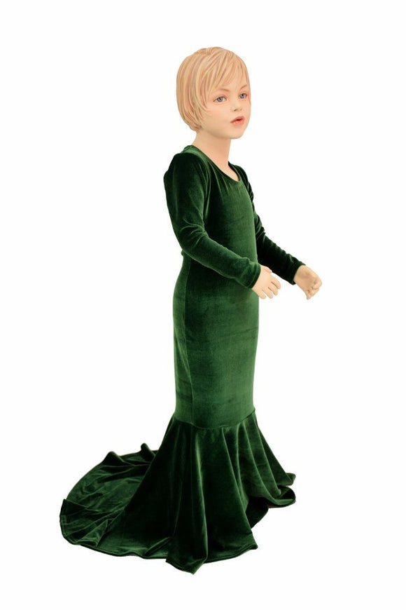 Girls Green Velvet Gown - Coquetry Clothing
