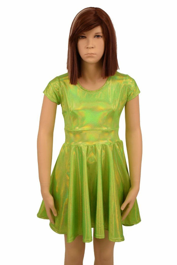 Girls Lime Holographic Skater Dress - Coquetry Clothing