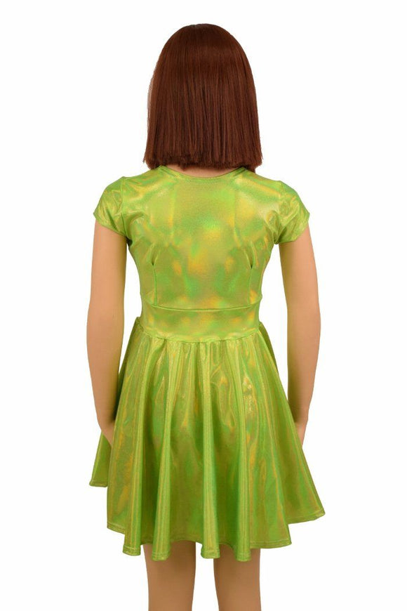 Girls Lime Holographic Skater Dress - Coquetry Clothing