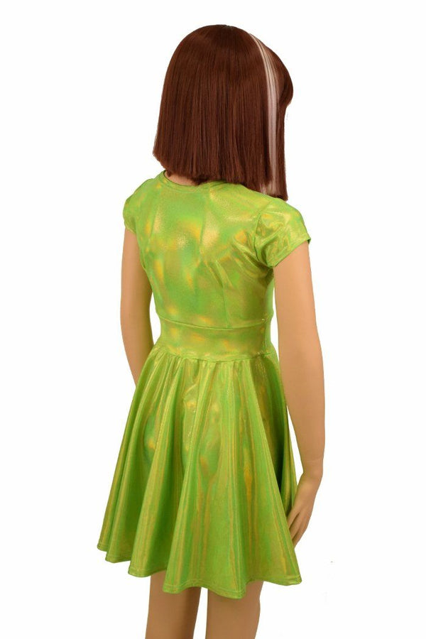 Girls Lime Holographic Skater Dress - 3