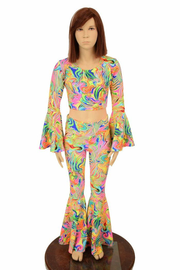 Girls Neon Flux Flares & Trumpet Sleeve Top Set - Coquetry Clothing