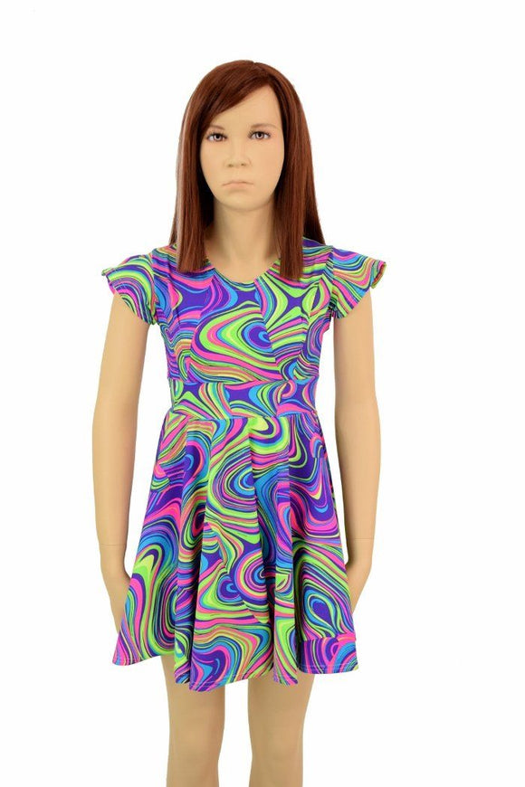Girls Neon Glow Worm Skater Dress - Coquetry Clothing