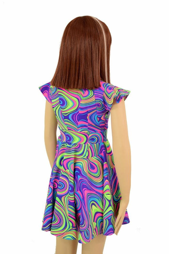 Girls Neon Glow Worm Skater Dress - Coquetry Clothing