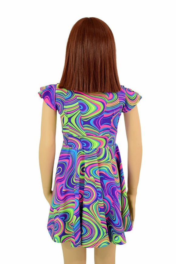 Girls Neon Glow Worm Skater Dress - Coquetry Clothing