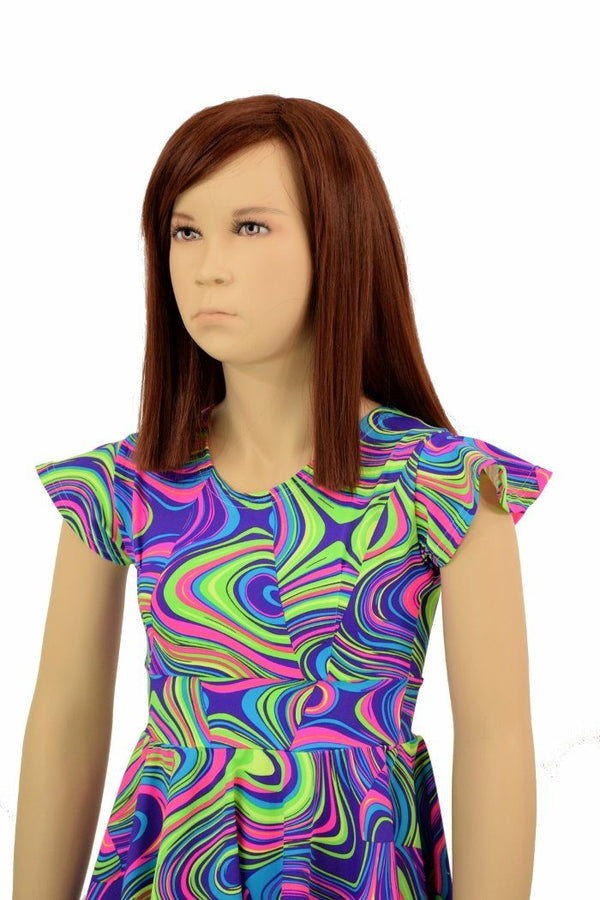 Girls Neon Glow Worm Skater Dress - 2