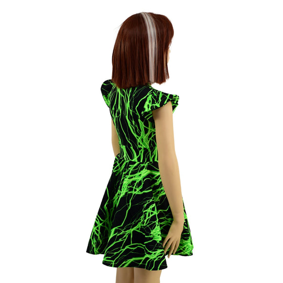 Girls Neon Green Lightning Skater Dress - Coquetry Clothing
