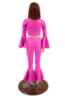 Girls Neon Pink Trumpet Sleeve Crop & Bell Bottom Flares Set - Coquetry Clothing