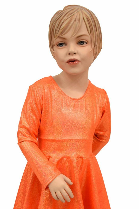 Girls Orange Sparkly Skater Dress - Coquetry Clothing