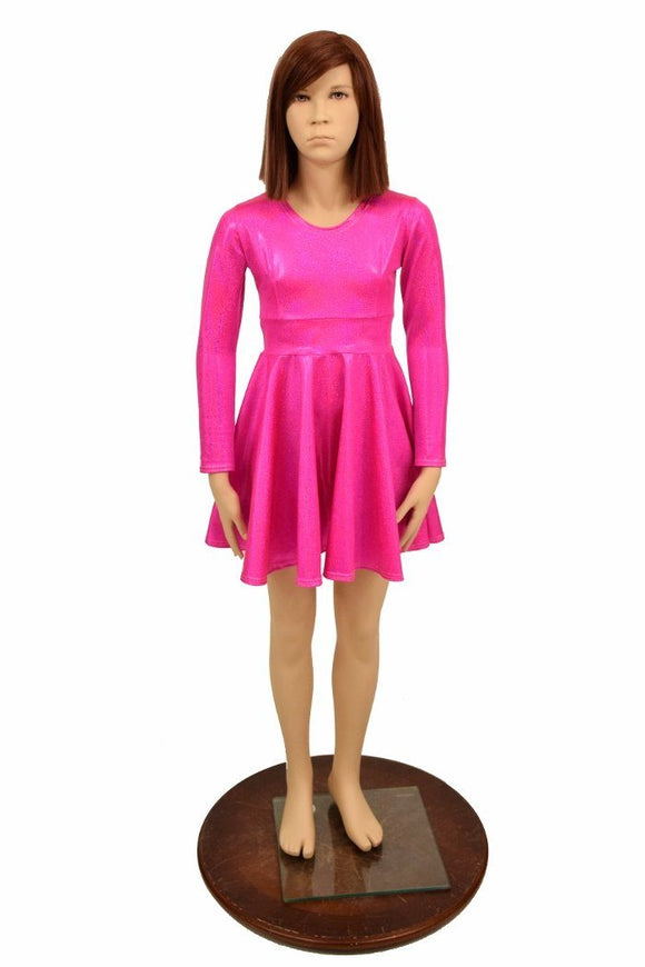 Girls Pink Sparkly Skater Dress - Coquetry Clothing