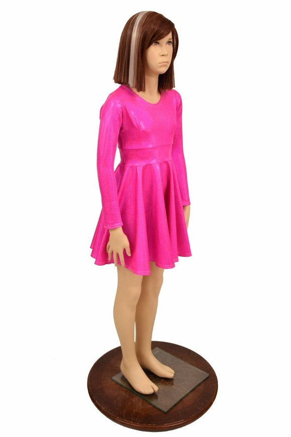 Girls Pink Sparkly Skater Dress - Coquetry Clothing