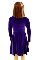 Girls Purple Velvet Long Sleeve Skater Dress - Coquetry Clothing
