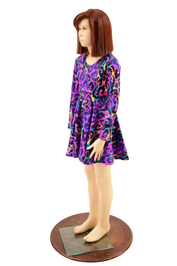 Girls Rainbow Leopard Long Sleeve Skater Dress - Coquetry Clothing
