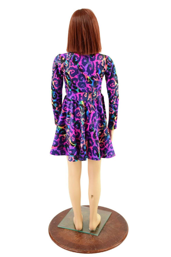 Girls Rainbow Leopard Long Sleeve Skater Dress - Coquetry Clothing