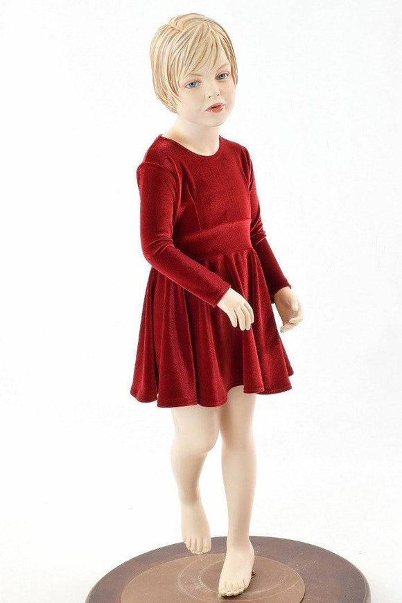 Girls Red Velvet Skater Dress - Coquetry Clothing