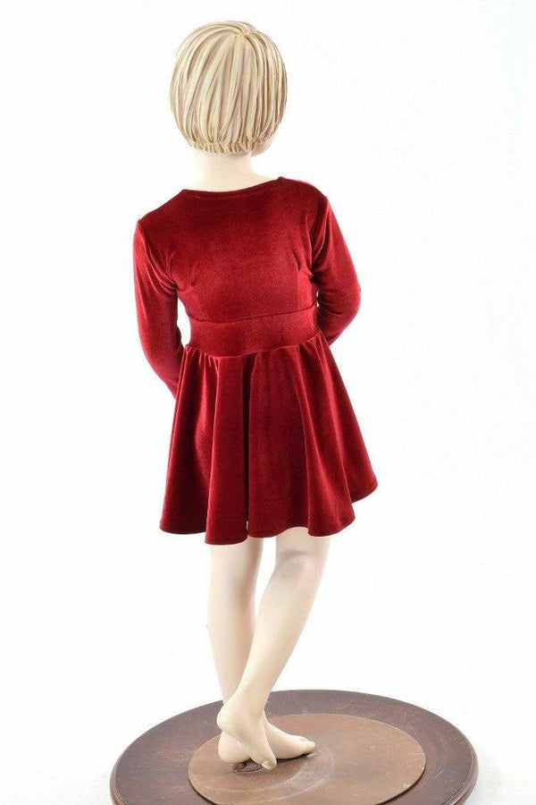 Girls Red Velvet Skater Dress - 5
