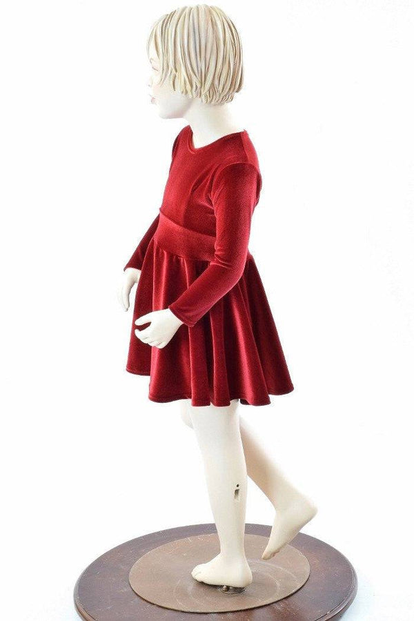 Girls Red Velvet Skater Dress - 4