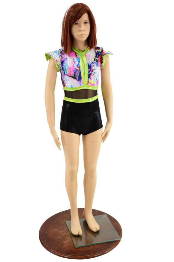 Girls Romper with Keyhole and Mesh Waistband - Coquetry Clothing