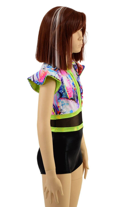 Girls Romper with Keyhole and Mesh Waistband - Coquetry Clothing