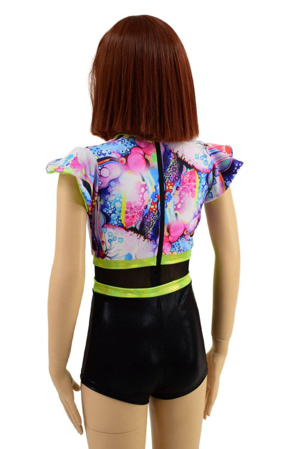 Girls Romper with Keyhole and Mesh Waistband - 4