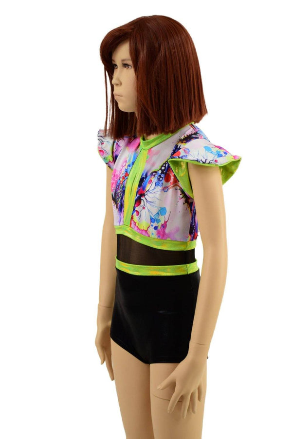 Girls Romper with Keyhole and Mesh Waistband - 3