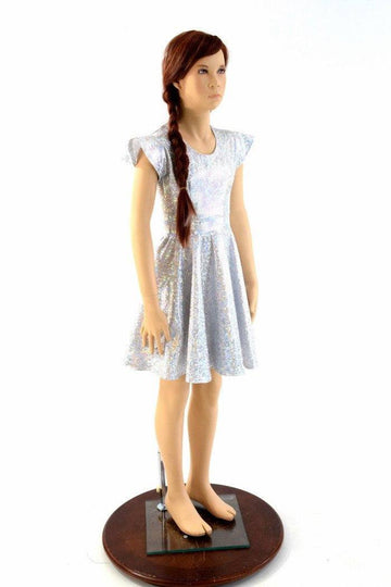 Girls Silver and White Skater Dress - Coquetry Clothing