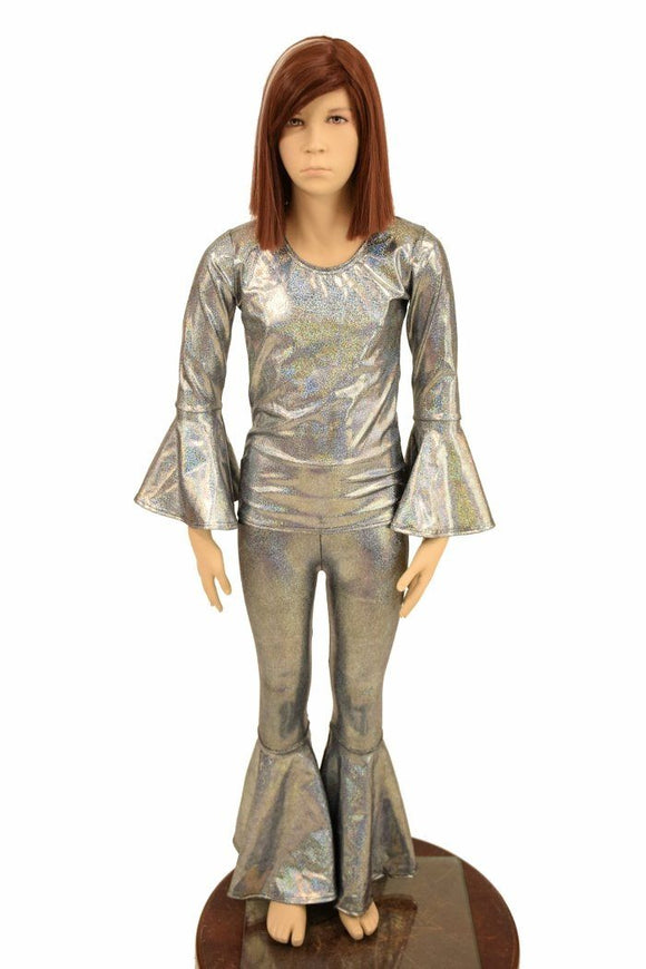 Girls Silver Holographic Flares & Top Set - Coquetry Clothing