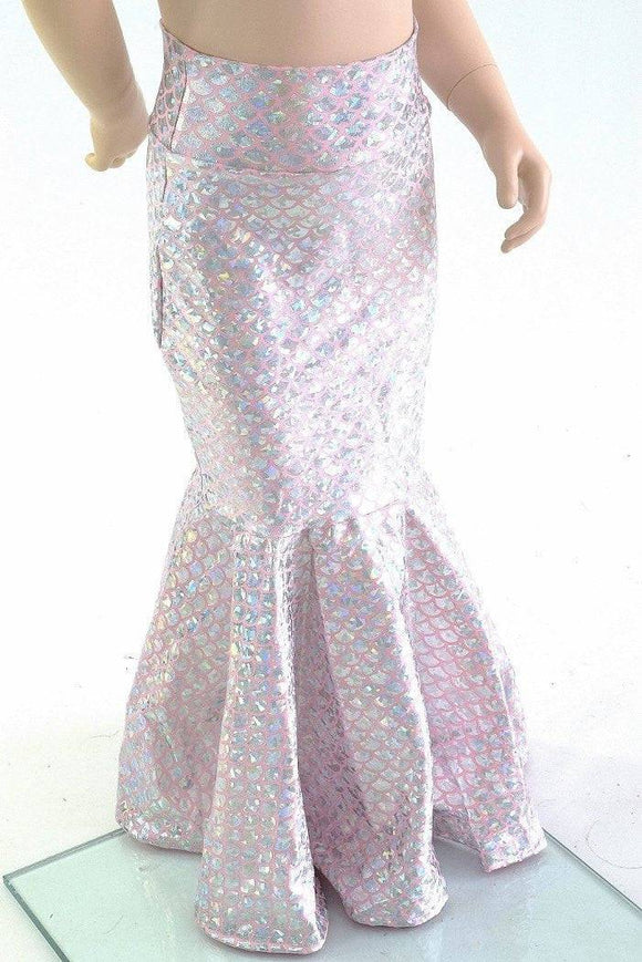 Girls Silver on Pink Round Scale Mermaid Skirt - Coquetry Clothing