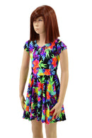 Girls Sonic Bloom UV Glow Cap Sleeve Skater Dress - Coquetry Clothing