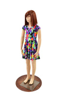 Girls Sonic Bloom UV Glow Cap Sleeve Skater Dress - Coquetry Clothing