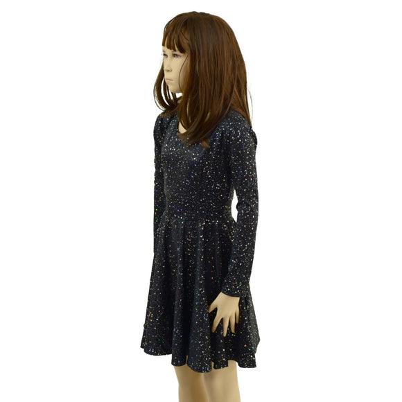 Girls Star Noir Long Sleeve Skater Dress - Coquetry Clothing