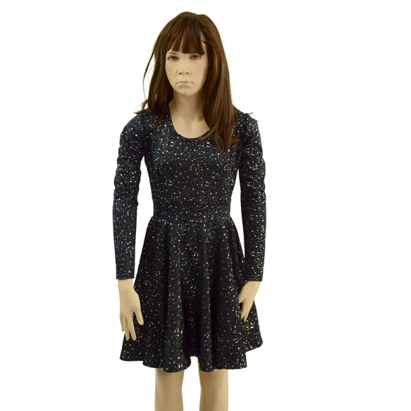 Girls Star Noir Long Sleeve Skater Dress - Coquetry Clothing
