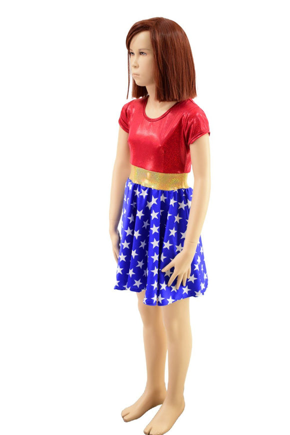 Girls Super Hero Skater Dress with Cap Sleeves - Coquetry Clothing