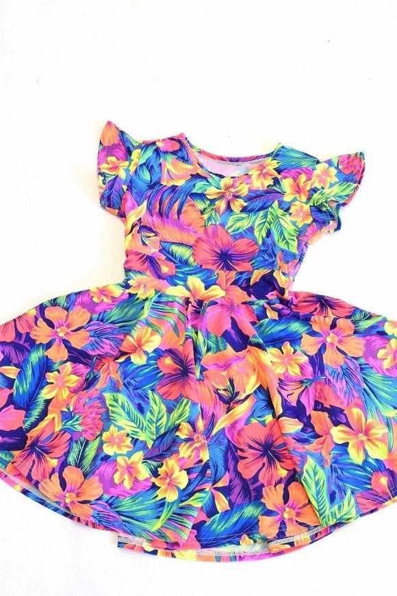 Girls Tahitian Floral Skater Dress - Coquetry Clothing