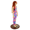 Girls Tahitian Floral UV Glow Leggings and Full Length Sleeveless Top Set - Coquetry Clothing