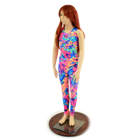 Girls Tahitian Floral UV Glow Leggings and Full Length Sleeveless Top Set - Coquetry Clothing